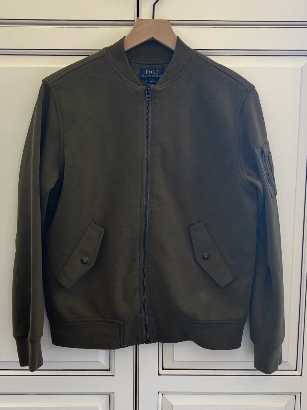Polo Ralph Lauren Bomber Jacket Quilted Lined Full Zip Army Green Boys 14 Large
